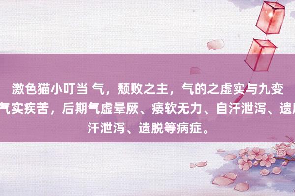 激色猫小叮当 气，颓败之主，气的之虚实与九变救助，邪气实疾苦，后期气虚晕厥、痿软无力、自汗泄泻、遗脱等病症。